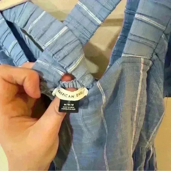 NWOT American Eagle Flutter Sleeve Blue Stripe Midi Maxi Dress Size Medium - Picture 5 of 6